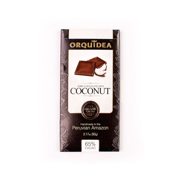 Chocolate Oscuro Orgánico con Coco Orquídea. 65% cacao.